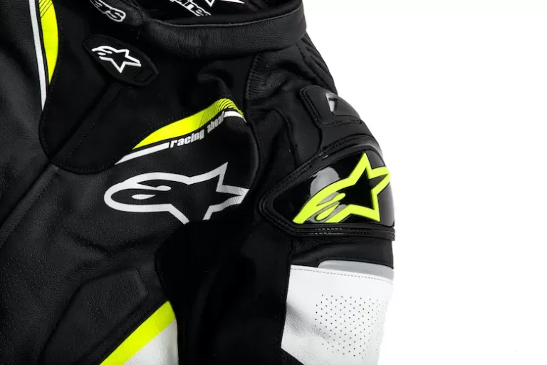 Motorcycle jacket detail, close-up image