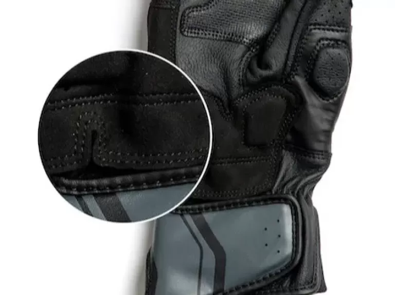 Close-up of motorcycle stitching quality
